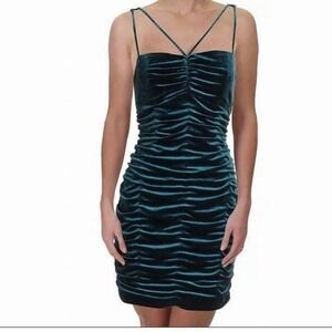 Aidan Mattox Emerald Green Velvet‎ Ruched Bodycon Dress XS S